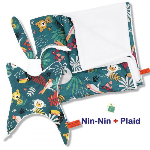 Scatola nascita coperta e plaid Tropical. Originale e prodotto in Francia. Doudou Nin-Nin