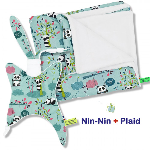 Scatola nascita coperta e plaid Panda. Originale e prodotto in Francia. Doudou Nin-Nin