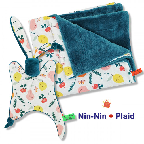 Scatola nascita coperta e plaid Veggie. Originale e prodotto in Francia. Doudou Nin-Nin