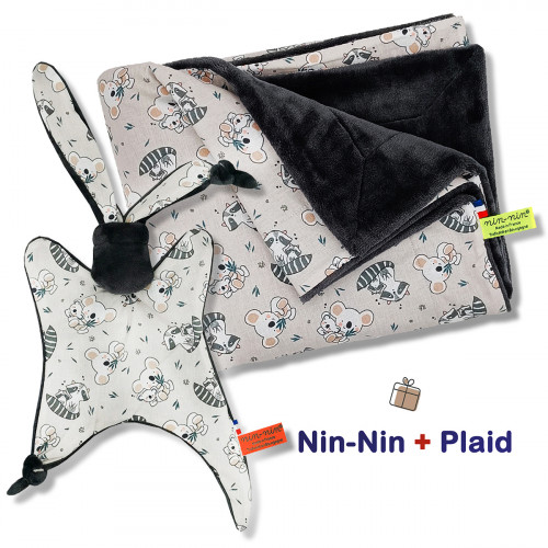 Scatola nascita coperta e plaid Raccoon. Originale e prodotto in Francia. Doudou Nin-Nin