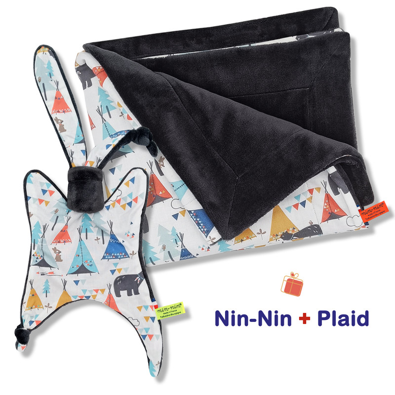 Scatola nascita coperta e plaid Tipi. Originale e prodotto in Francia. Doudou Nin-Nin