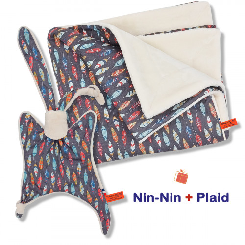 Scatola nascita coperta e plaid Plume. Originale e prodotto in Francia. Doudou Nin-Nin