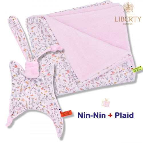 Scatola nascita coperta e plaid Pink Barn. Originale e prodotto in Francia. Doudou Nin-Nin