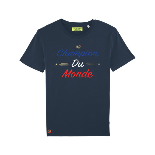 T shirt da campione del mondo ricamata blu navy da uomo Made in