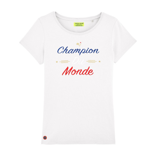 T-shirt ricamata Campione del mondo da donna. Fatto in Francia.