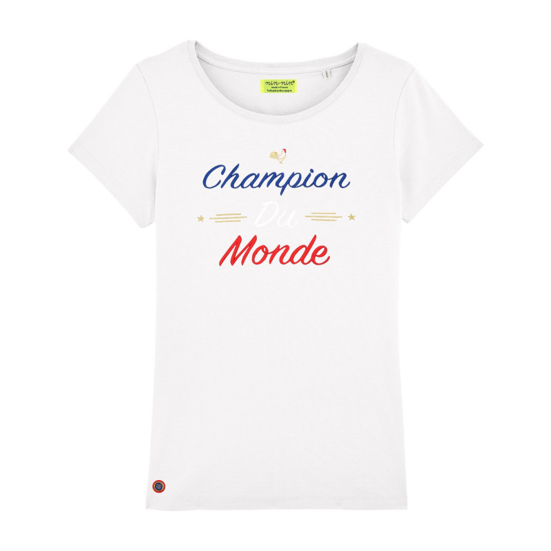 T-shirt ricamata Campione del mondo da donna. Fatto in Francia.