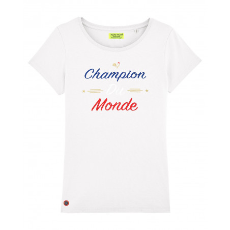 T-shirt ricamata Campione del mondo da donna. Fatto in Francia.
