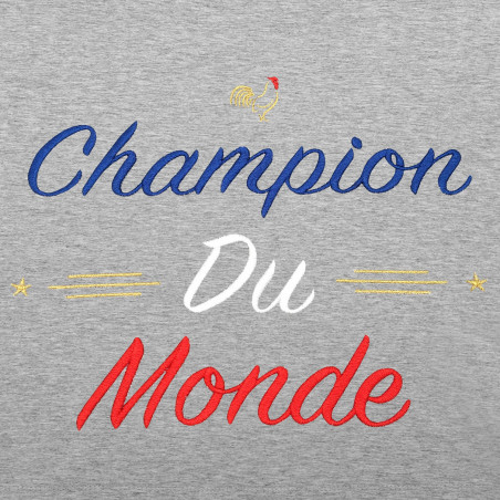 BRODERIE T-SHIRT HOMME "CHAMPION DU MONDE" GRIS