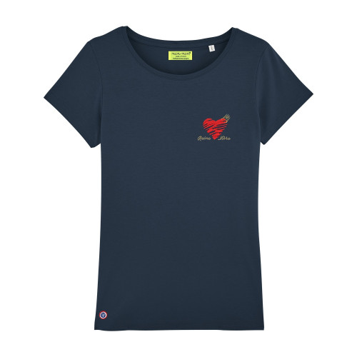 T-shirt blu navy da donna con ricamo "Queen Mother". Fatto in Francia