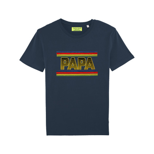 T-shirt ricamata PAPA per uomo. Blu intenso. Fatto in Francia.