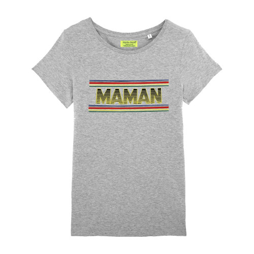 T-shirt ricamata MAMAN per donna. Colore antracite. Fatto in Francia.