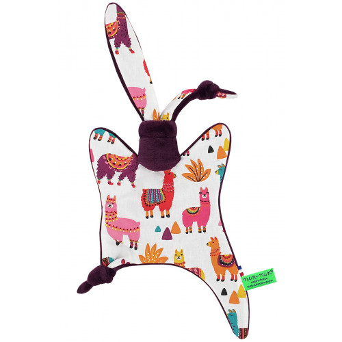 Trapunta peruviana che rappresenta graziosi lama multicolori. Regalo personalizzabile realizzato in Francia. Marchio Nin-Nin