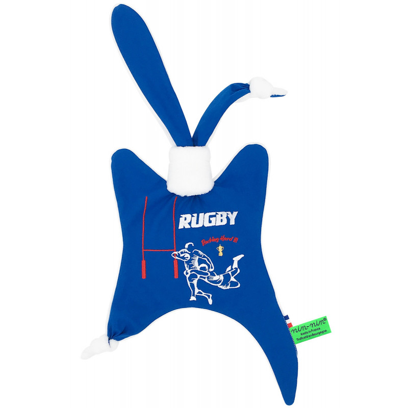 Doudou Rugby per i fan del XV di Francia. Regalo di nascita personalizzabile e realizzato in Francia. Nin-Nin