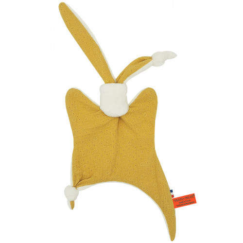Trapunta per bebè Le Gordes. Tessuto giallo ricamato e traforato. Regalo di nascita personalizzato realizzato in Francia.