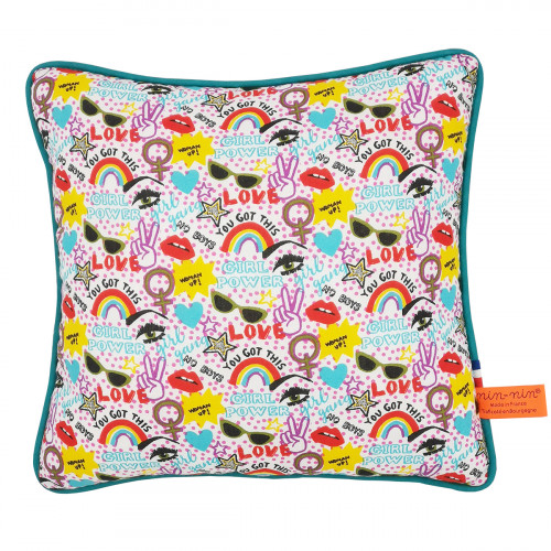 Cuscino "Girl Power". Regalo nascita originale personalizzabile e made in France. Nin-Nin