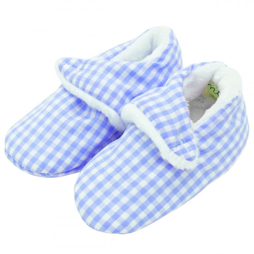 Pantofole basse "Le Vichy Bleu". Regalo nascita bambino Prodotto in Francia. Consolatore Nin-Nin