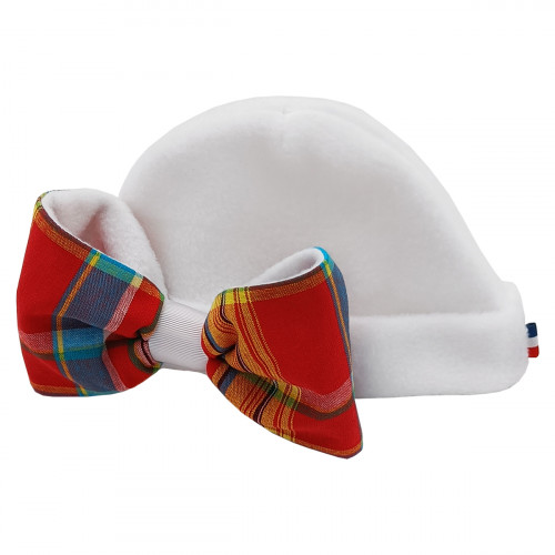 Bonnet de naissance fille gros noeud Le Madras. Made in France