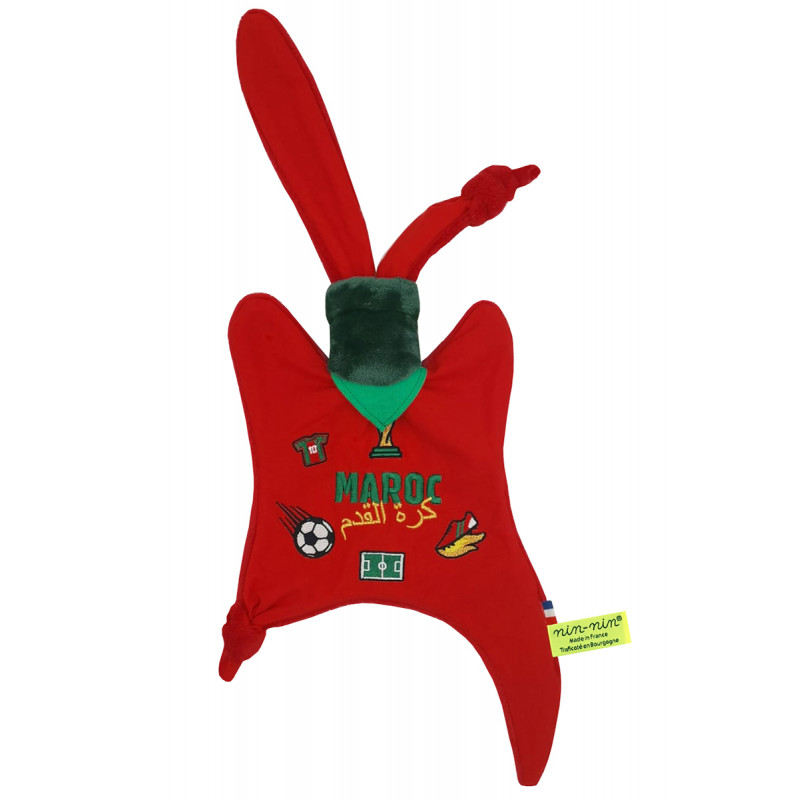 Peluche Calcio Maroc. Coppa del Mondo FIFA 2022. Regalo di nascita personalizzato realizzato in Francia. Doudou Nin-Nin