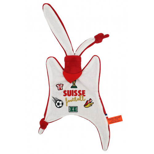 Peluche Calcio Suisse. Coppa del Mondo FIFA 2022. Regalo di nascita personalizzato realizzato in Francia. Doudou Nin-Nin