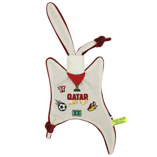 Peluche Calcio Qatar. Coppa del Mondo FIFA 2022. Regalo di nascita personalizzato realizzato in Francia. Doudou Nin-Nin